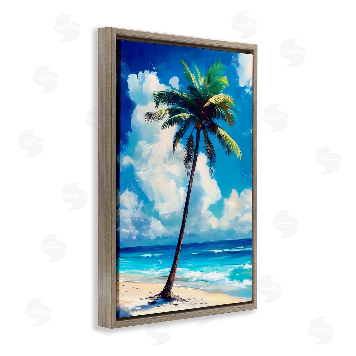 LSR Design Studio Single Coastal Palm in Summer Brown Floating Frame Canvas Art Print
