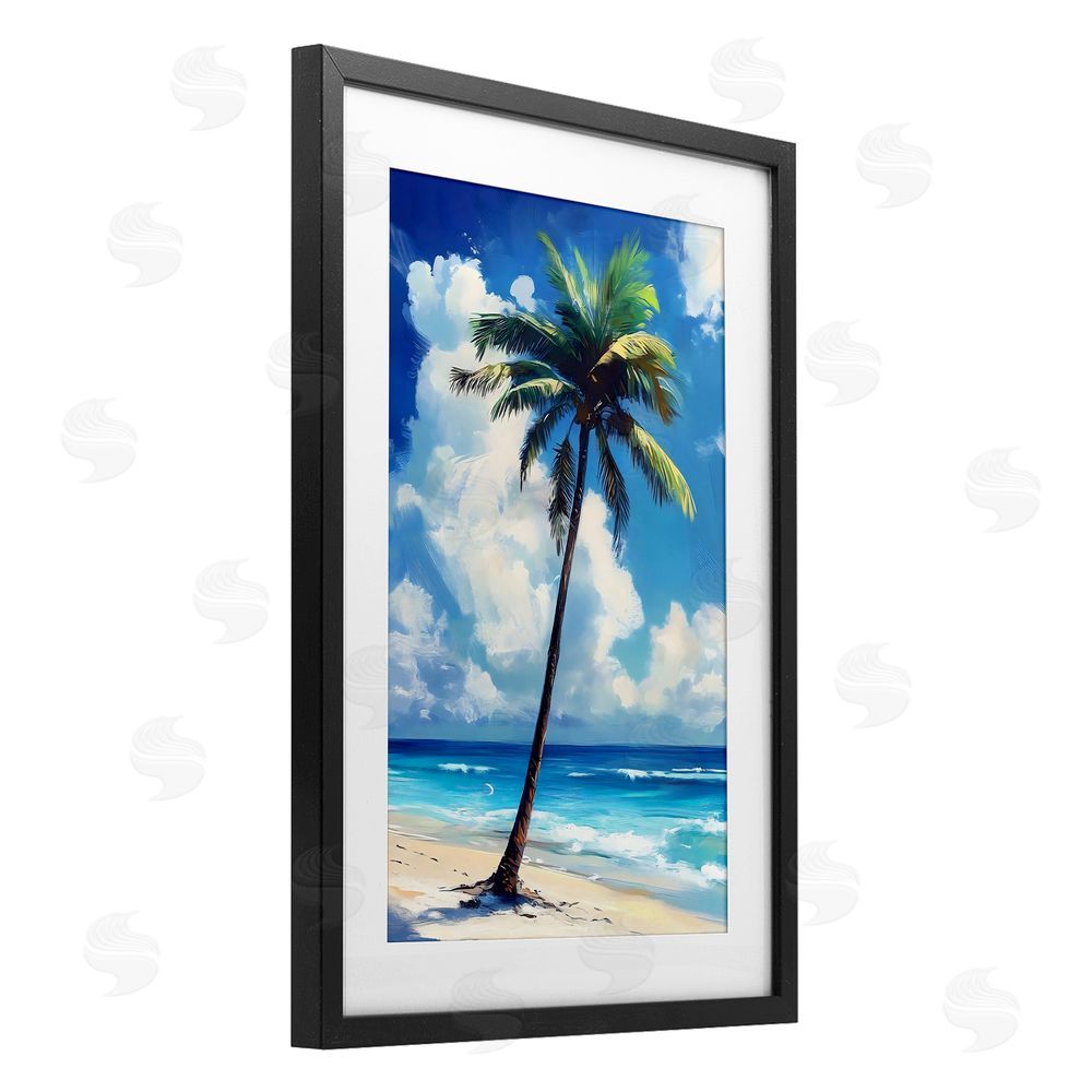 LSR Design Studio Single Coastal Palm in Summer Black Framed Print Under Glass Art
