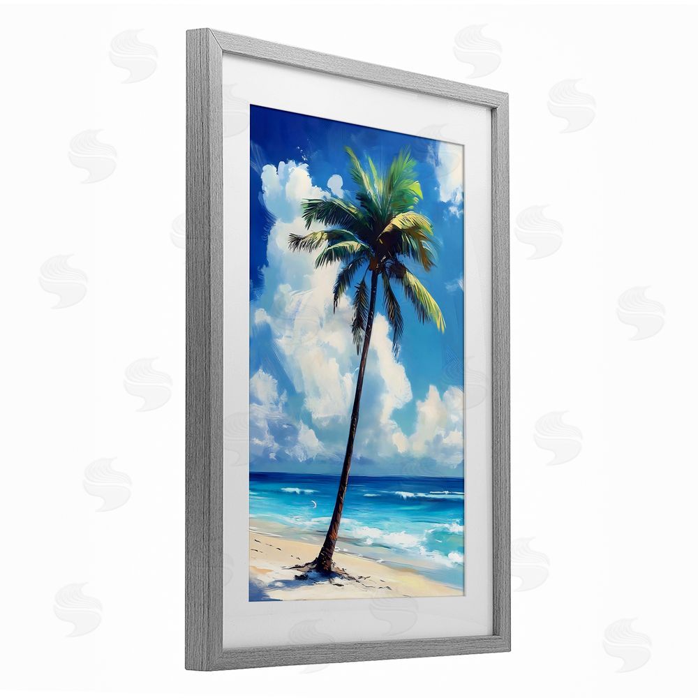 LSR Design Studio Single Coastal Palm in Summer Gray Framed Print Under Glass Art