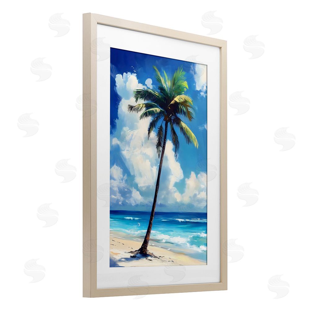 LSR Design Studio Single Coastal Palm in Summer Birch Framed Print Under Glass Art