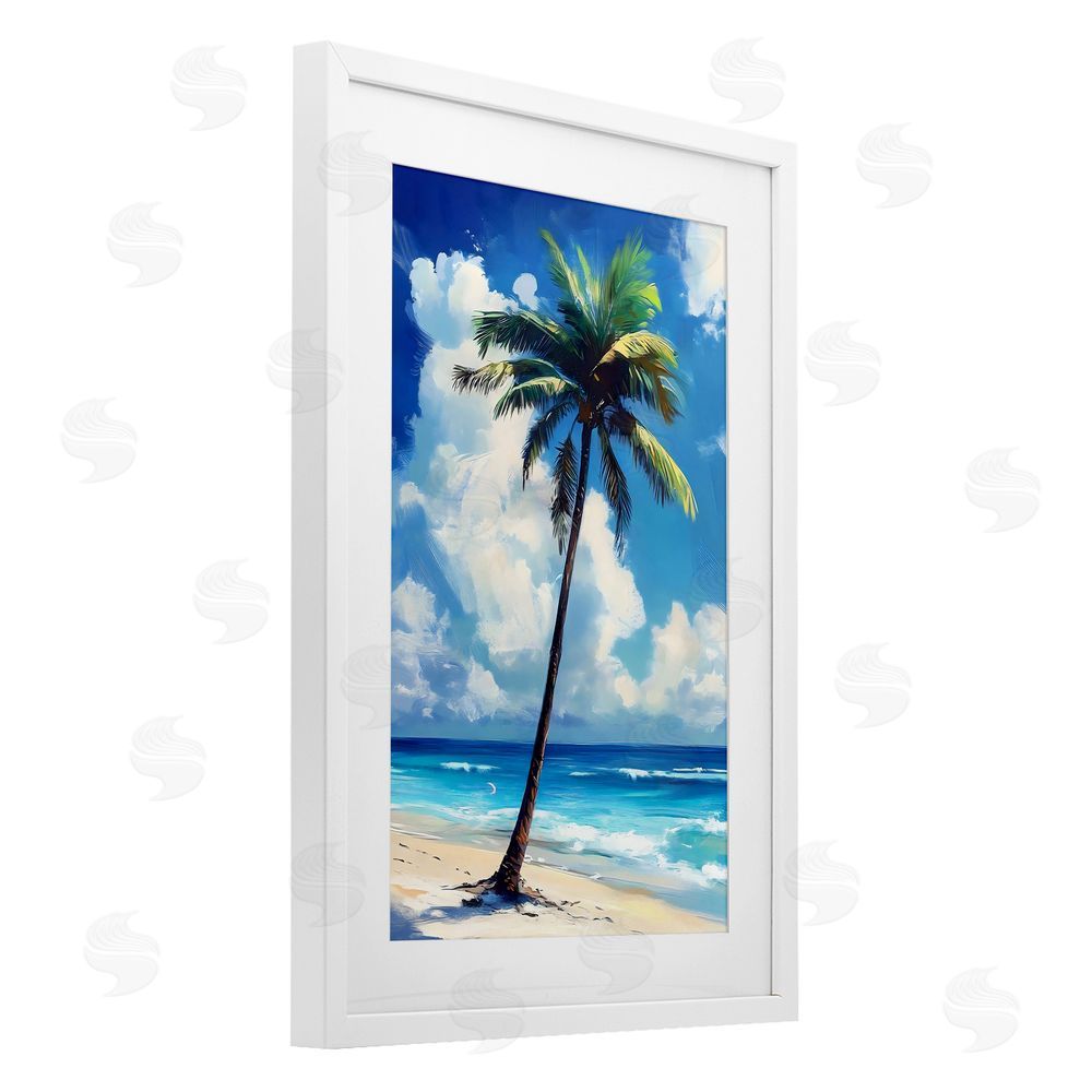 LSR Design Studio Single Coastal Palm in Summer White Framed Print Under Glass Art