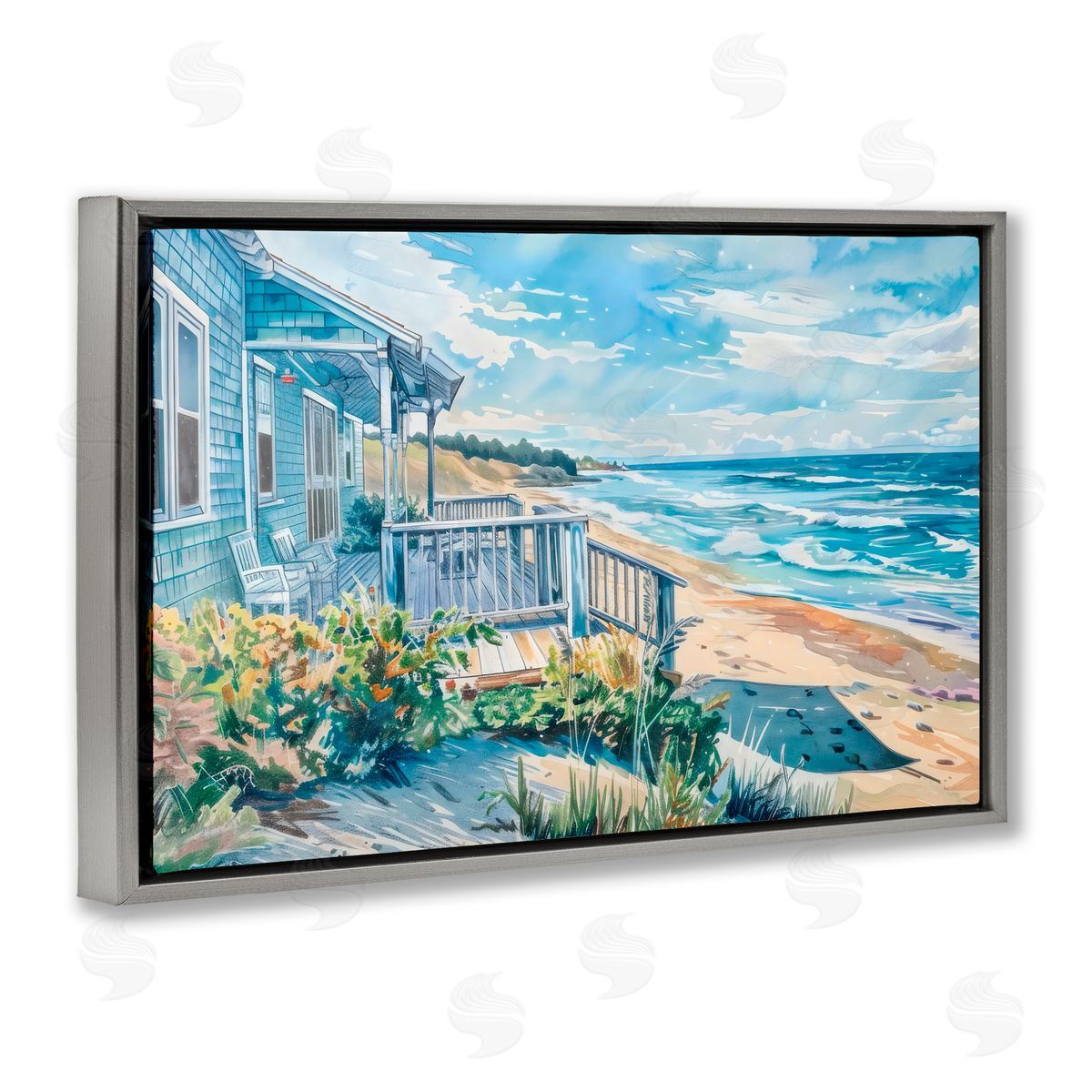 LSR Design Studio Beach Villa Overlook Gray Floating Frame Canvas Art Print
