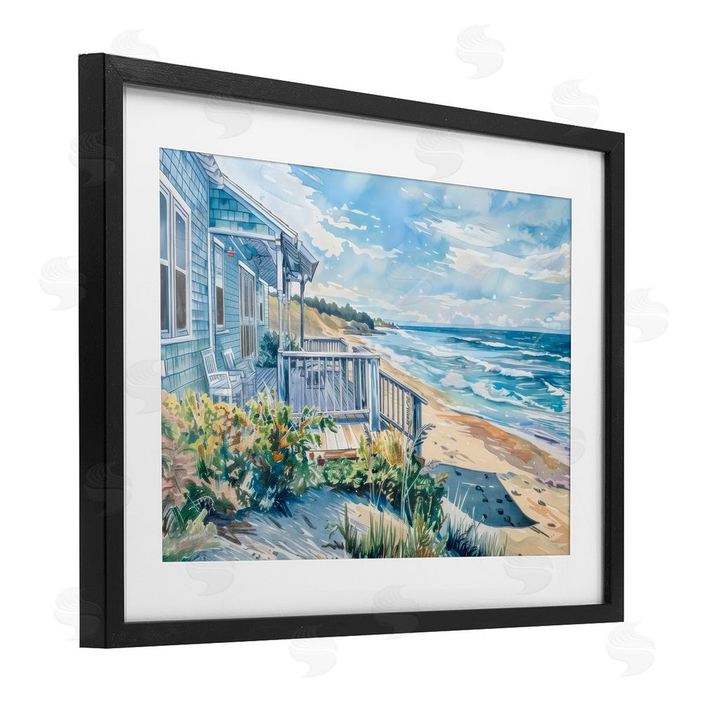 LSR Design Studio Beach Villa Overlook Black Framed Print Under Glass Art