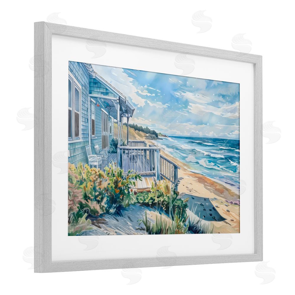 LSR Design Studio Beach Villa Overlook Gray Framed Print Under Glass Art