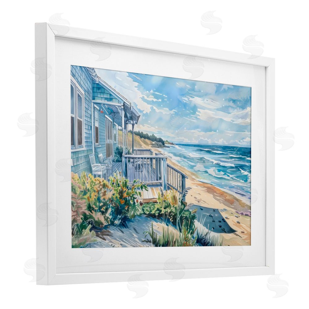 LSR Design Studio Beach Villa Overlook White Framed Print Under Glass Art