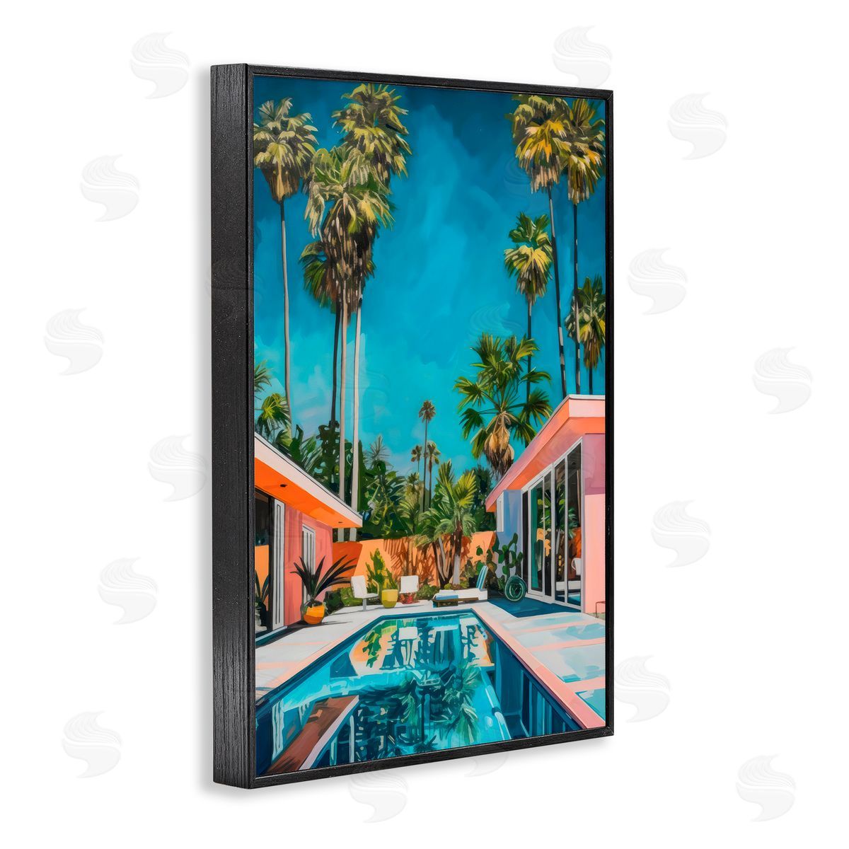 LSR Design Studio Pink Coastal House & Palms Black Framed Giclee Art Print