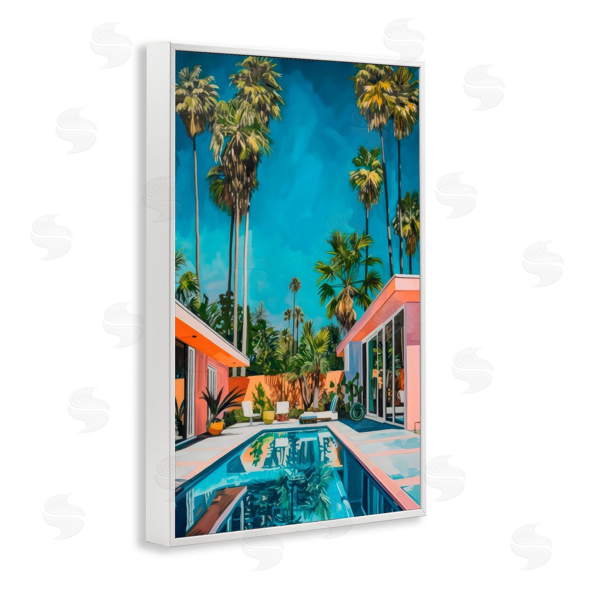 LSR Design Studio Pink Coastal House & Palms White Frame Giclee Art Print