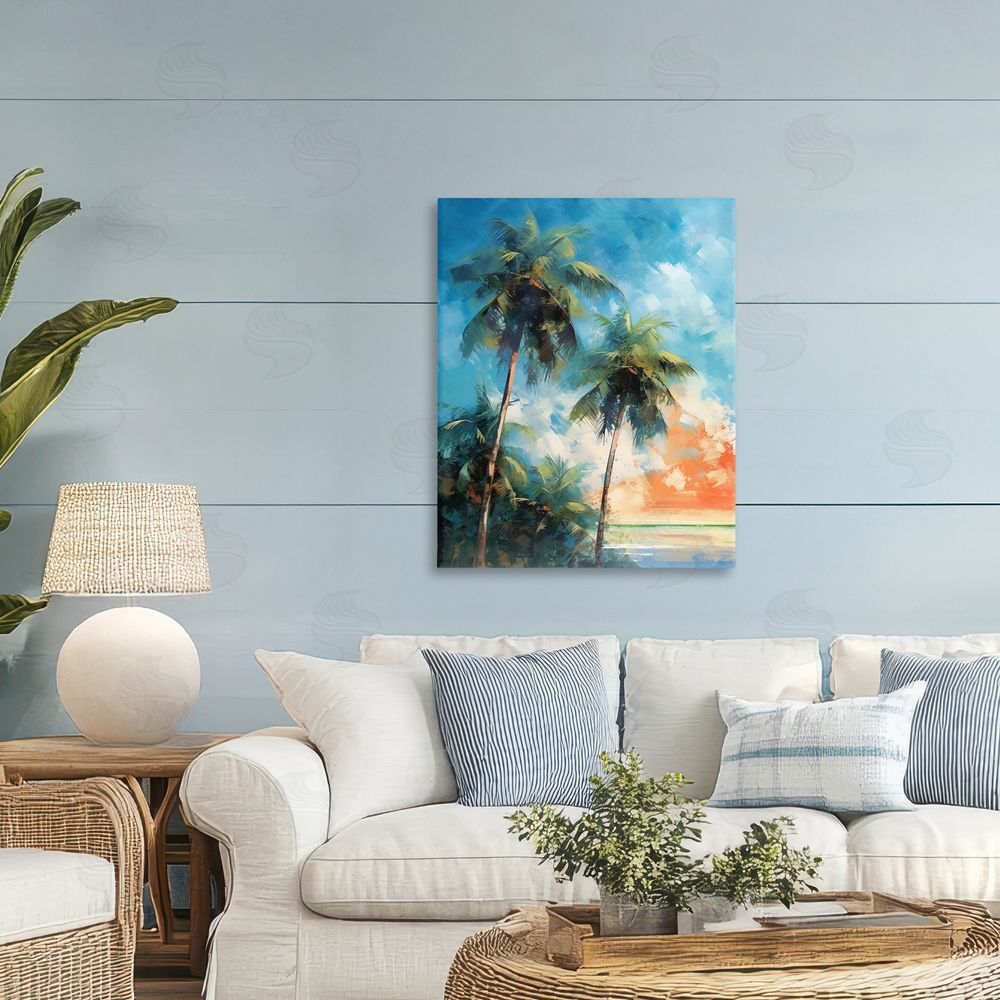 LSR Design Studio Brushed Palms at Sunset Printed Wall Art in Room