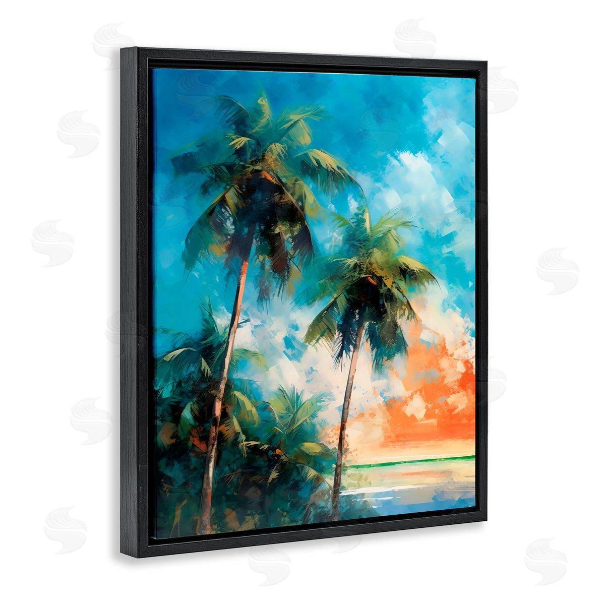 LSR Design Studio Brushed Palms at Sunset Black Floating Frame Canvas Wall Art Print