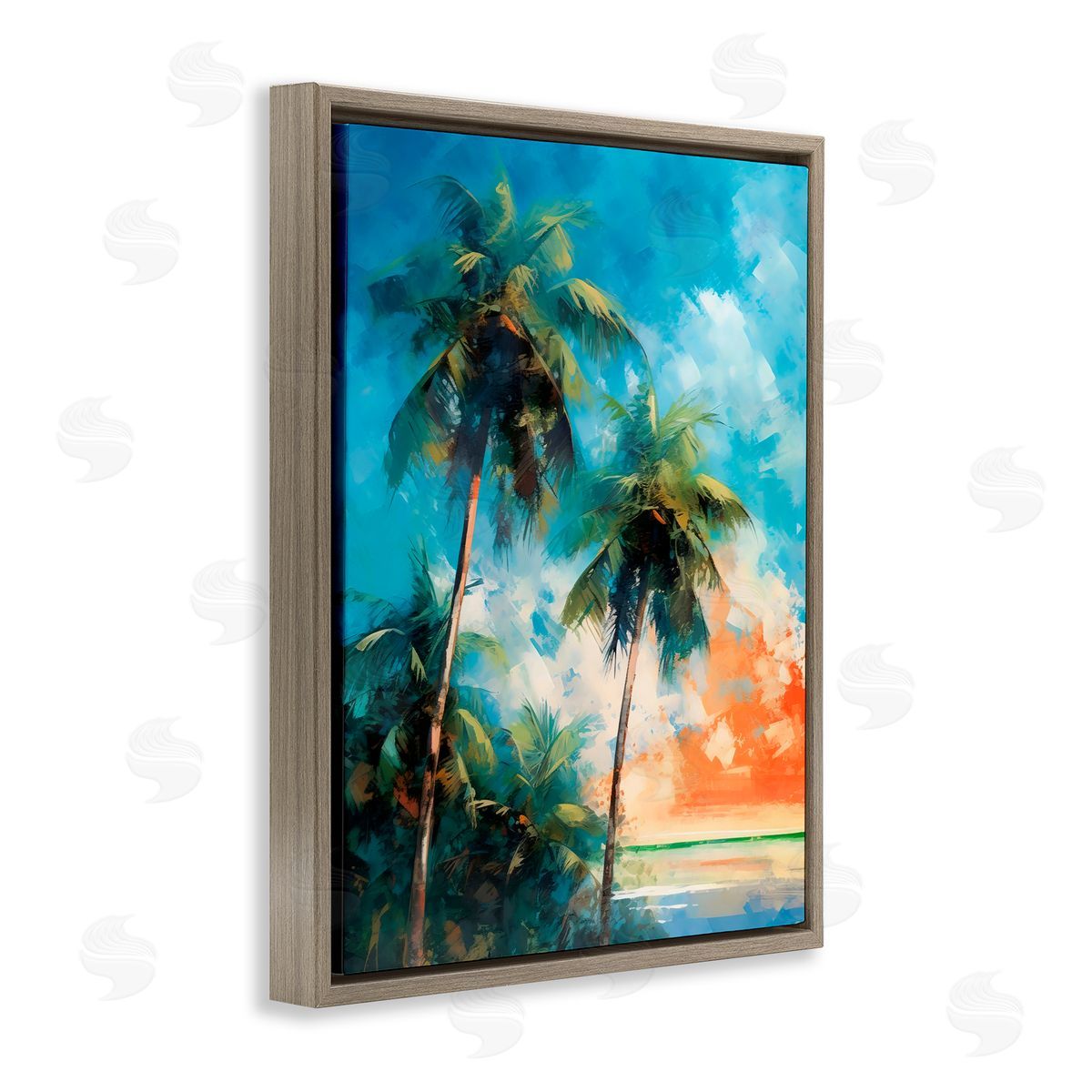 LSR Design Studio Brushed Palms at Sunset Brown Floating Frame Canvas Art Print