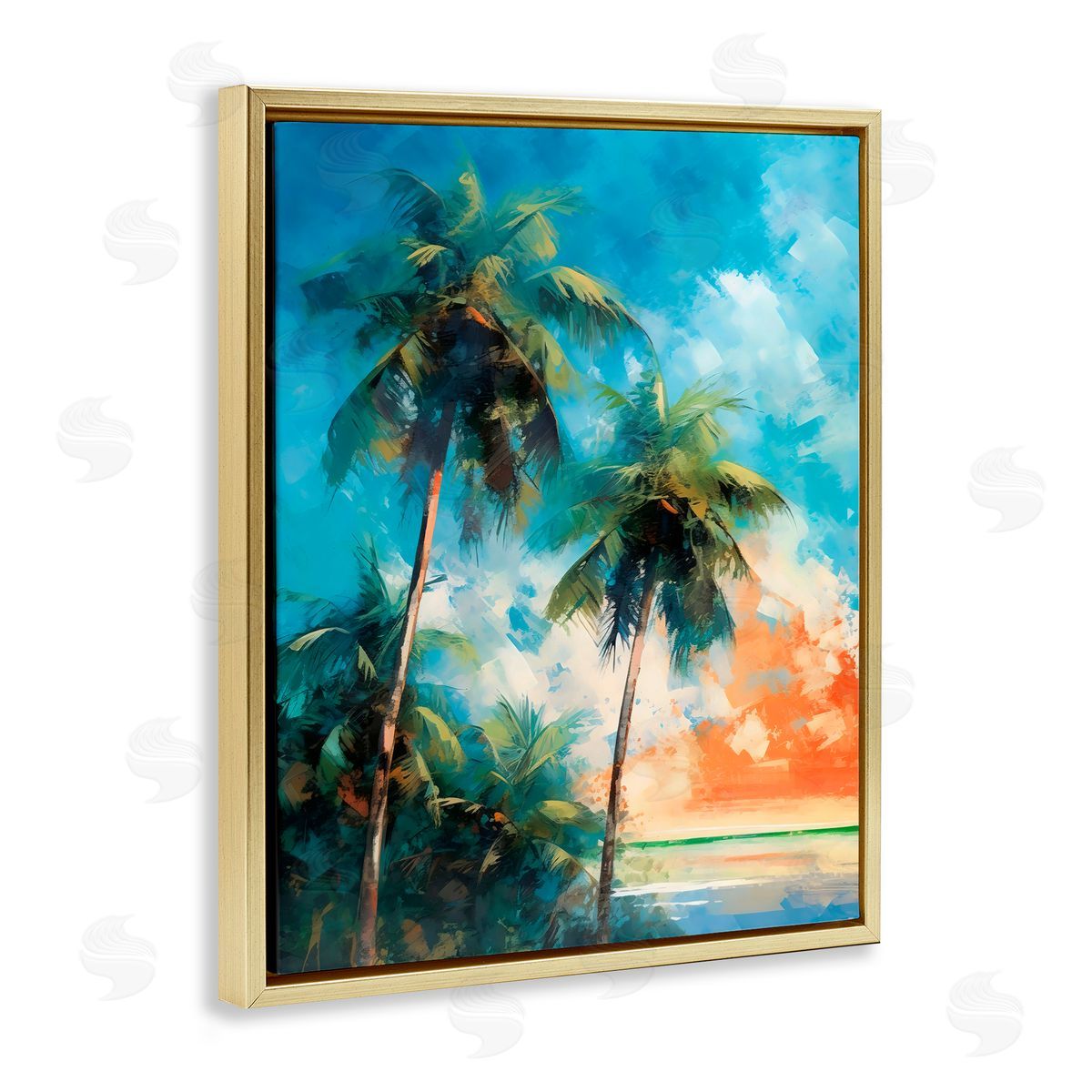 LSR Design Studio Brushed Palms at Sunset Gold Floating Frame Canvas Art Print