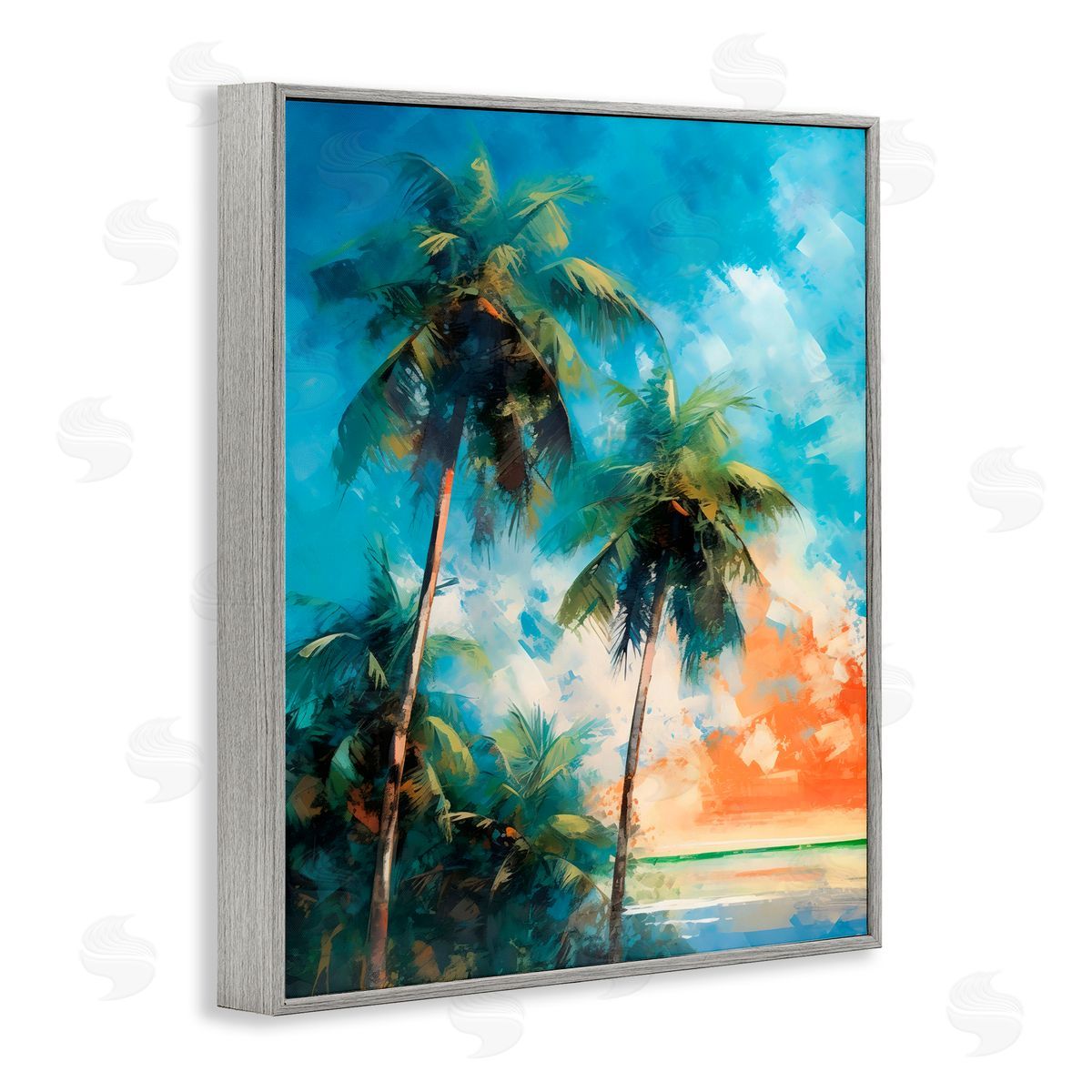 LSR Design Studio Brushed Palms at Sunset Gray Framed Giclee Art Print