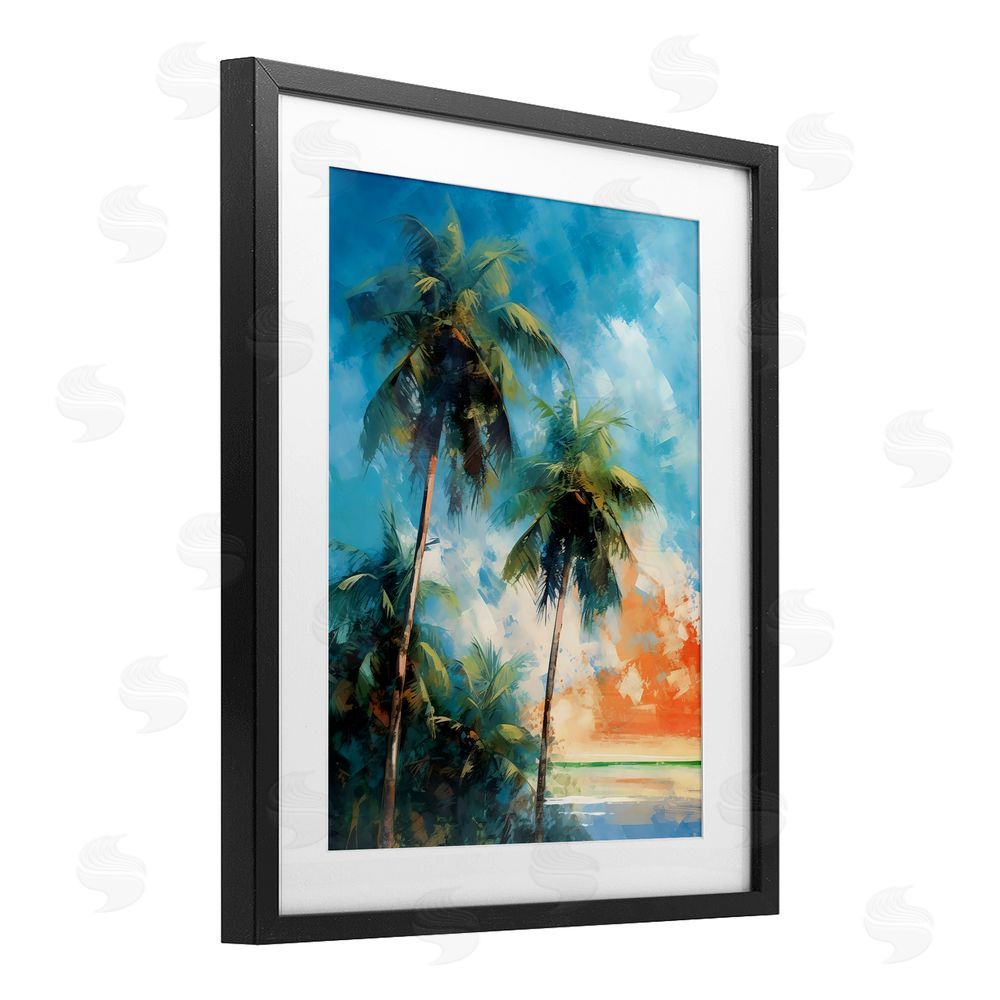 LSR Design Studio Brushed Palms at Sunset Black Framed Print Under Glass Art