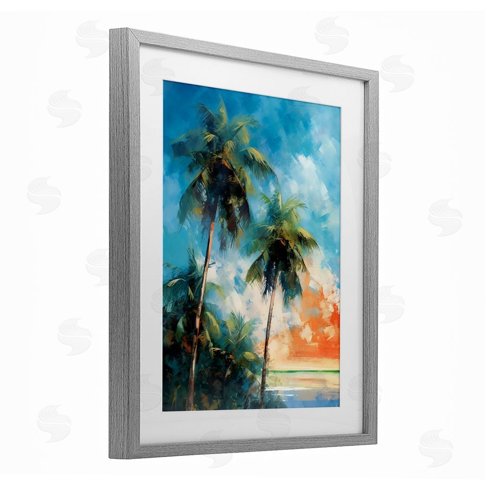 LSR Design Studio Brushed Palms at Sunset Gray Framed Print Under Glass Art