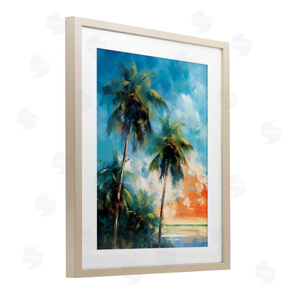 LSR Design Studio Brushed Palms at Sunset Birch Framed Print Under Glass Art