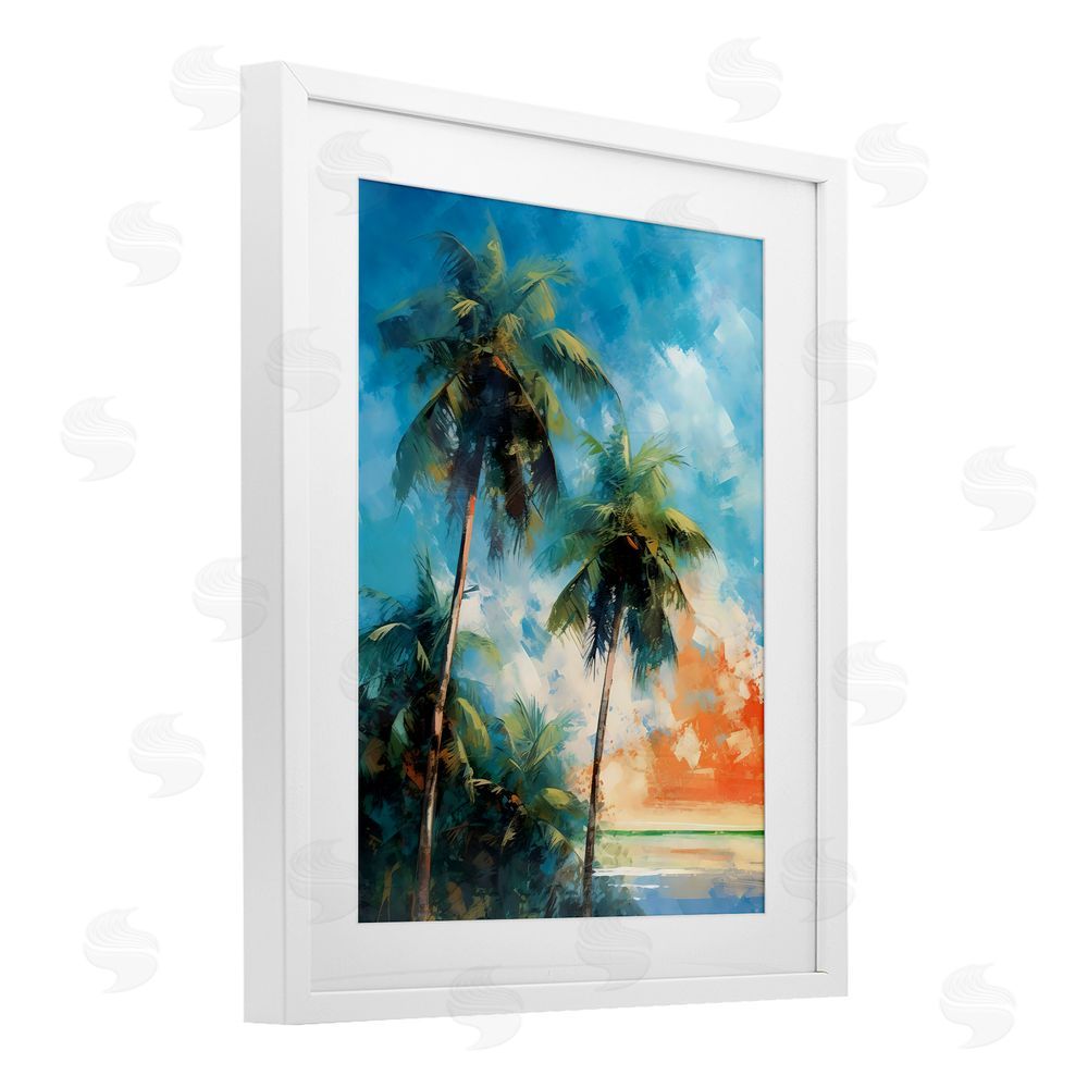 LSR Design Studio Brushed Palms at Sunset White Framed Print Under Glass Art