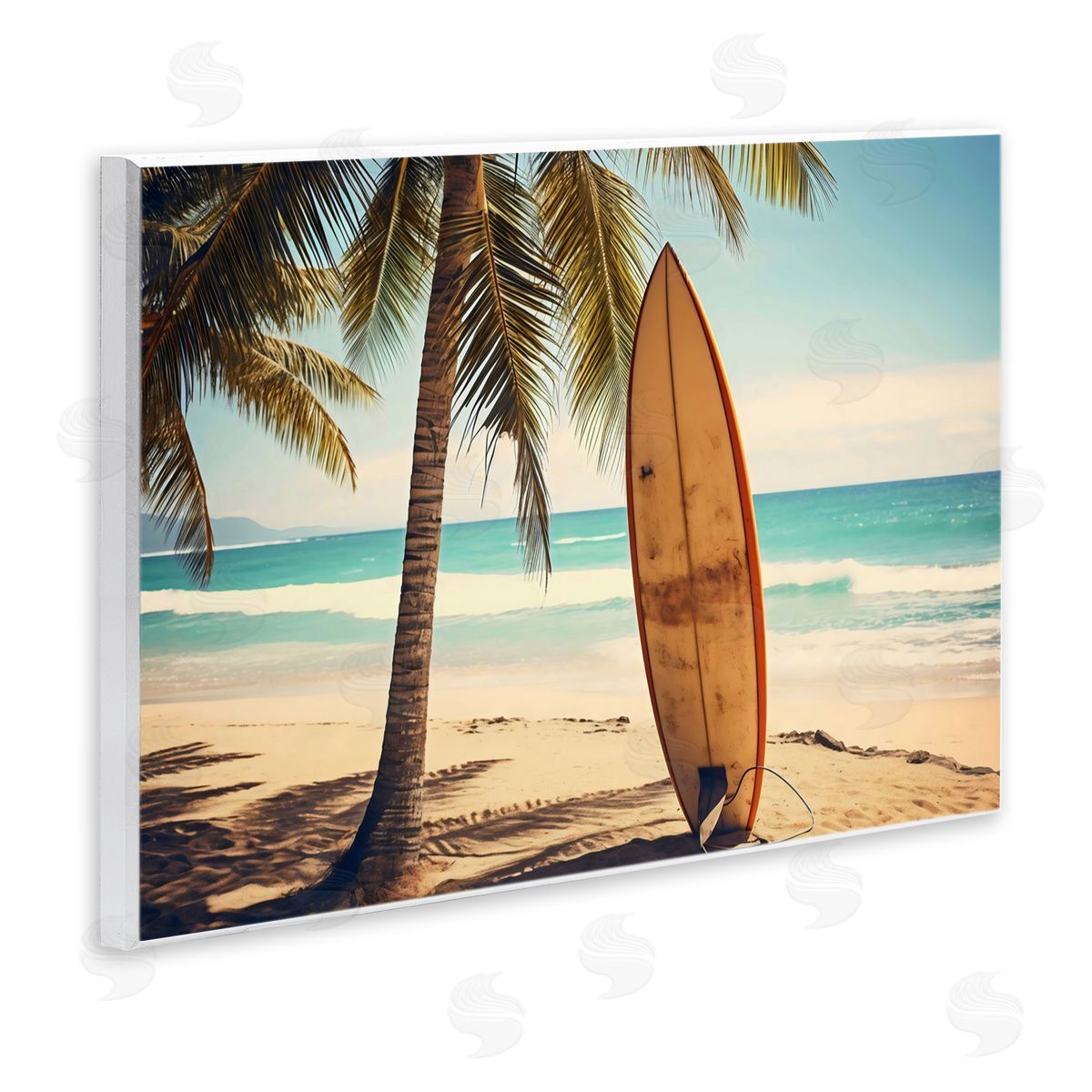 LSR Design Studio Surfboard Standing Near Shore Wall Plaque Art Print