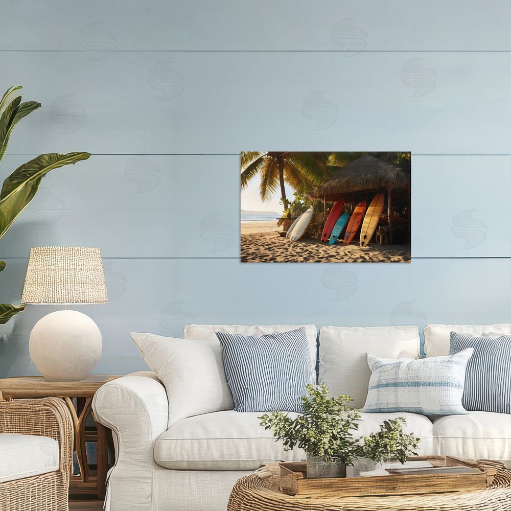 LSR Design Studio Surfboards At Beach Hut Printed Wall Art in Room