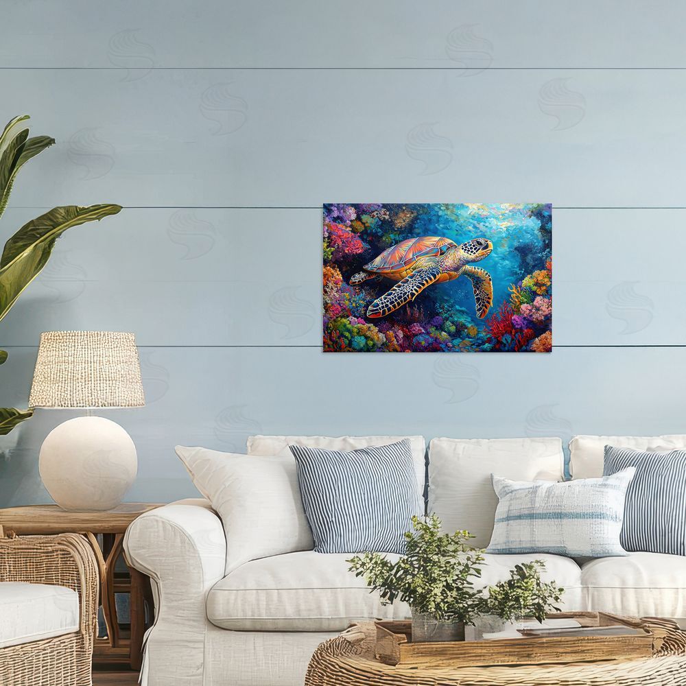 LSR Design Studio Colorful Coral Reef & Turtle Printed Wall Art in Room