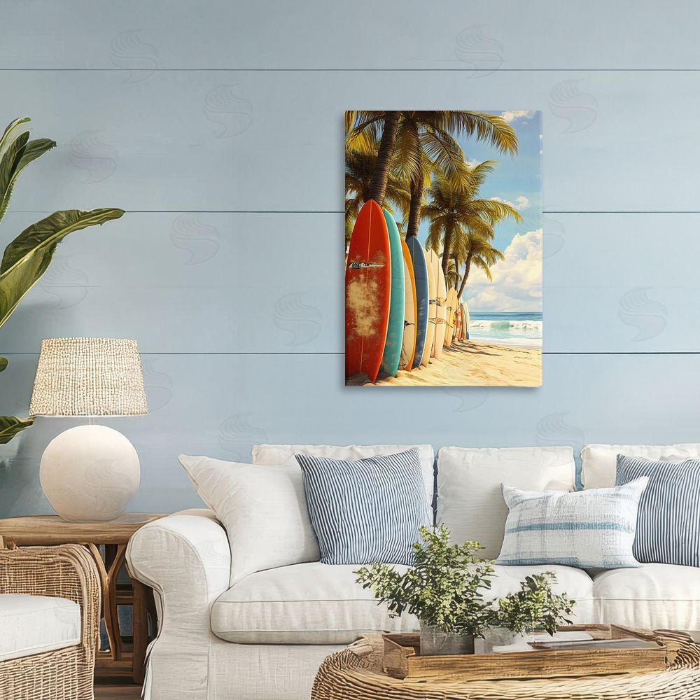 LSR Design Studio Surfboards In Line with Palms Printed Wall Art in Room