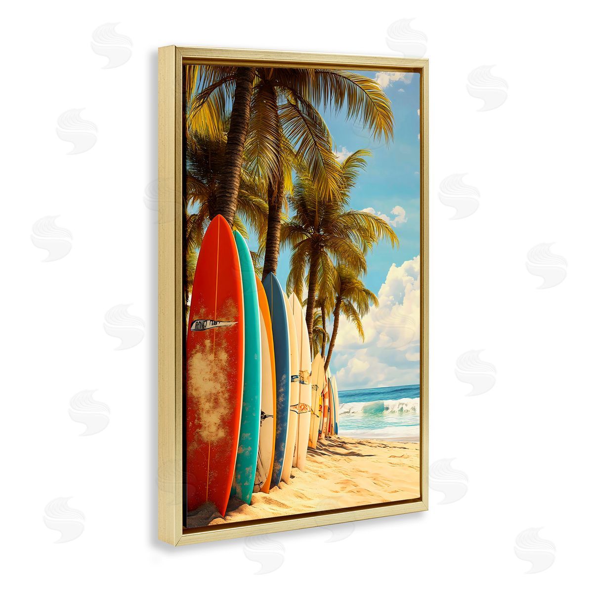 LSR Design Studio Surfboards In Line with Palms Gold Floating Frame Canvas Art Print