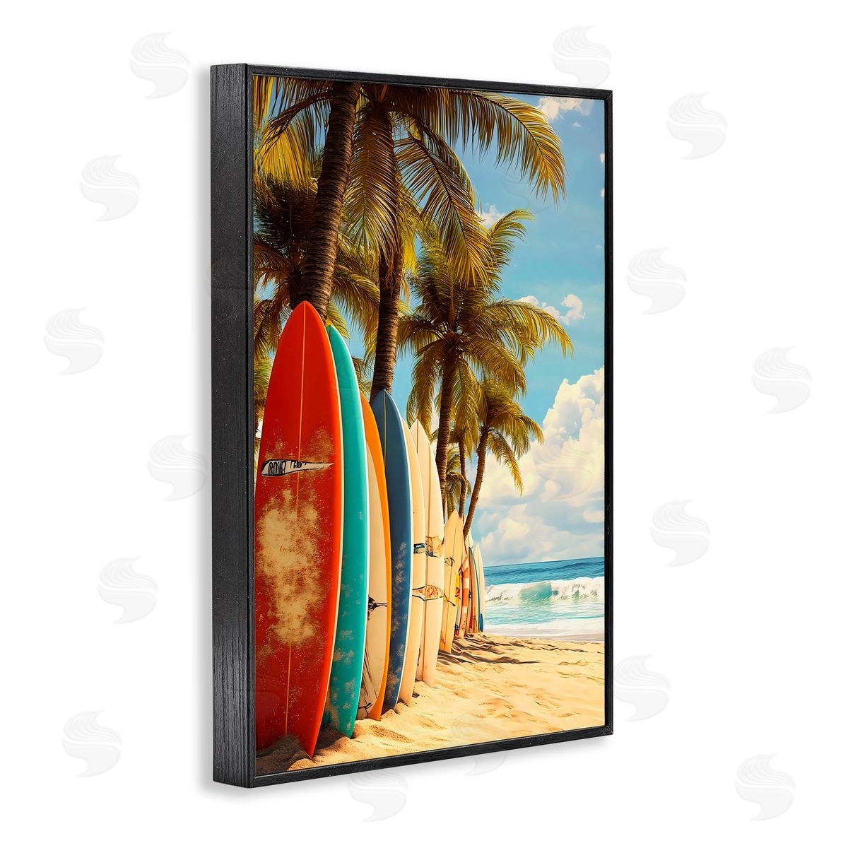 LSR Design Studio Surfboards In Line with Palms Black Framed Giclee Art Print