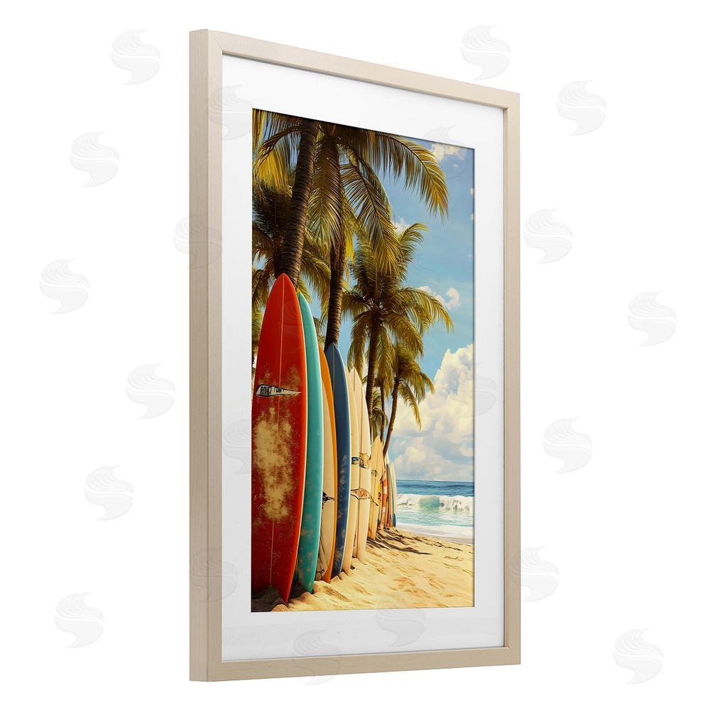 LSR Design Studio Surfboards In Line with Palms Birch Framed Print Under Glass Art