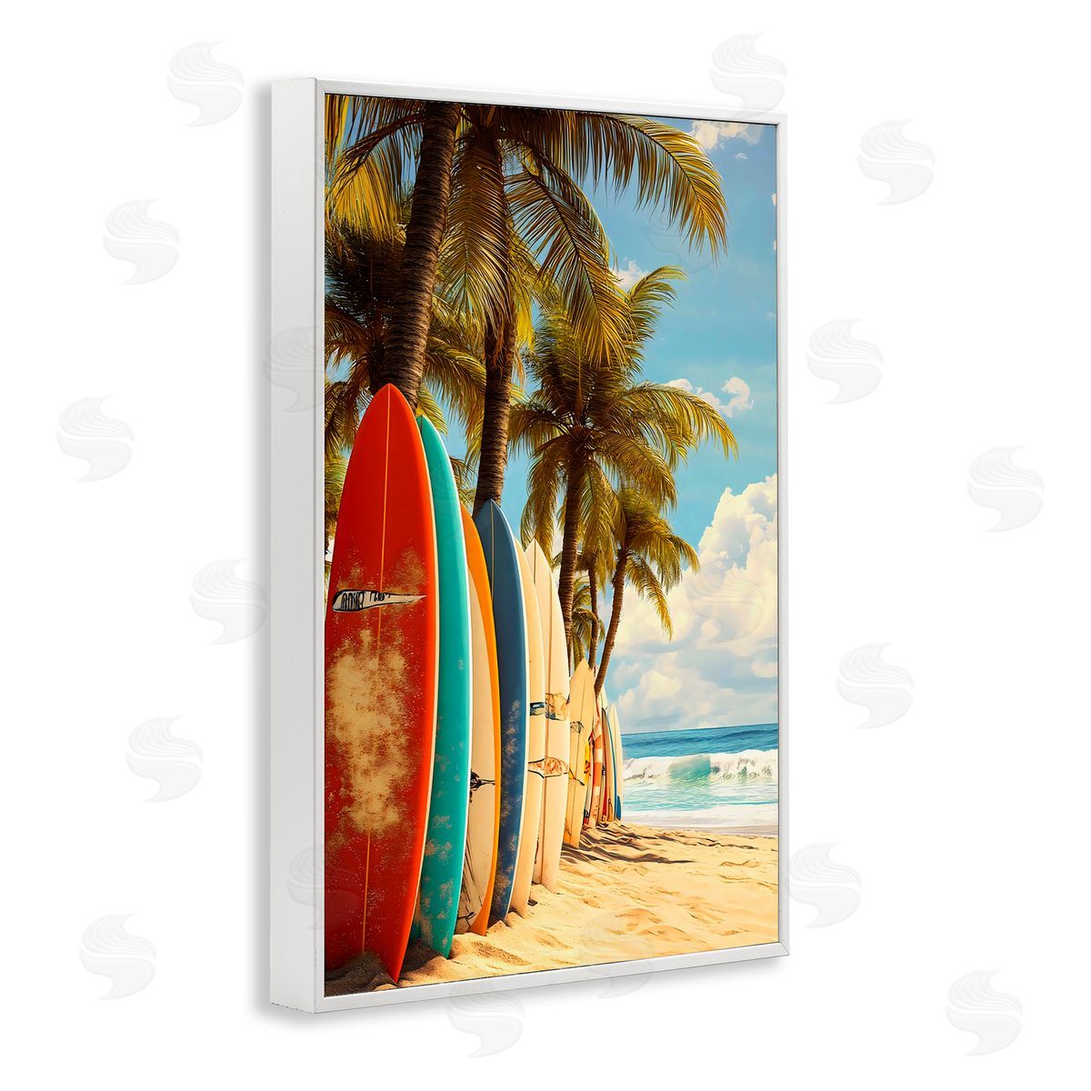 LSR Design Studio Surfboards In Line with Palms White Frame Giclee Art Print