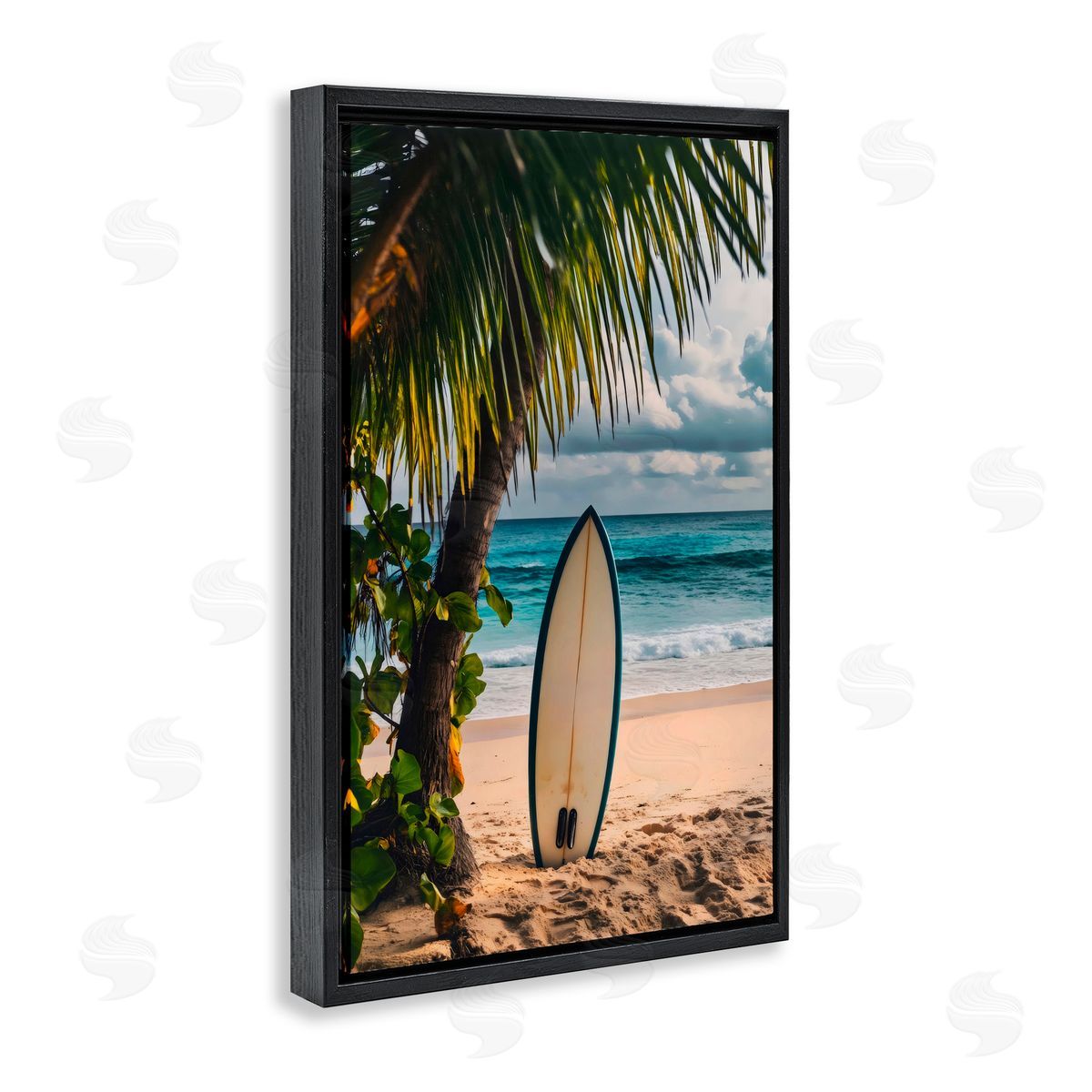 LSR Design Studio Seaside Surf Adventure Black Floating Frame Canvas Wall Art Print