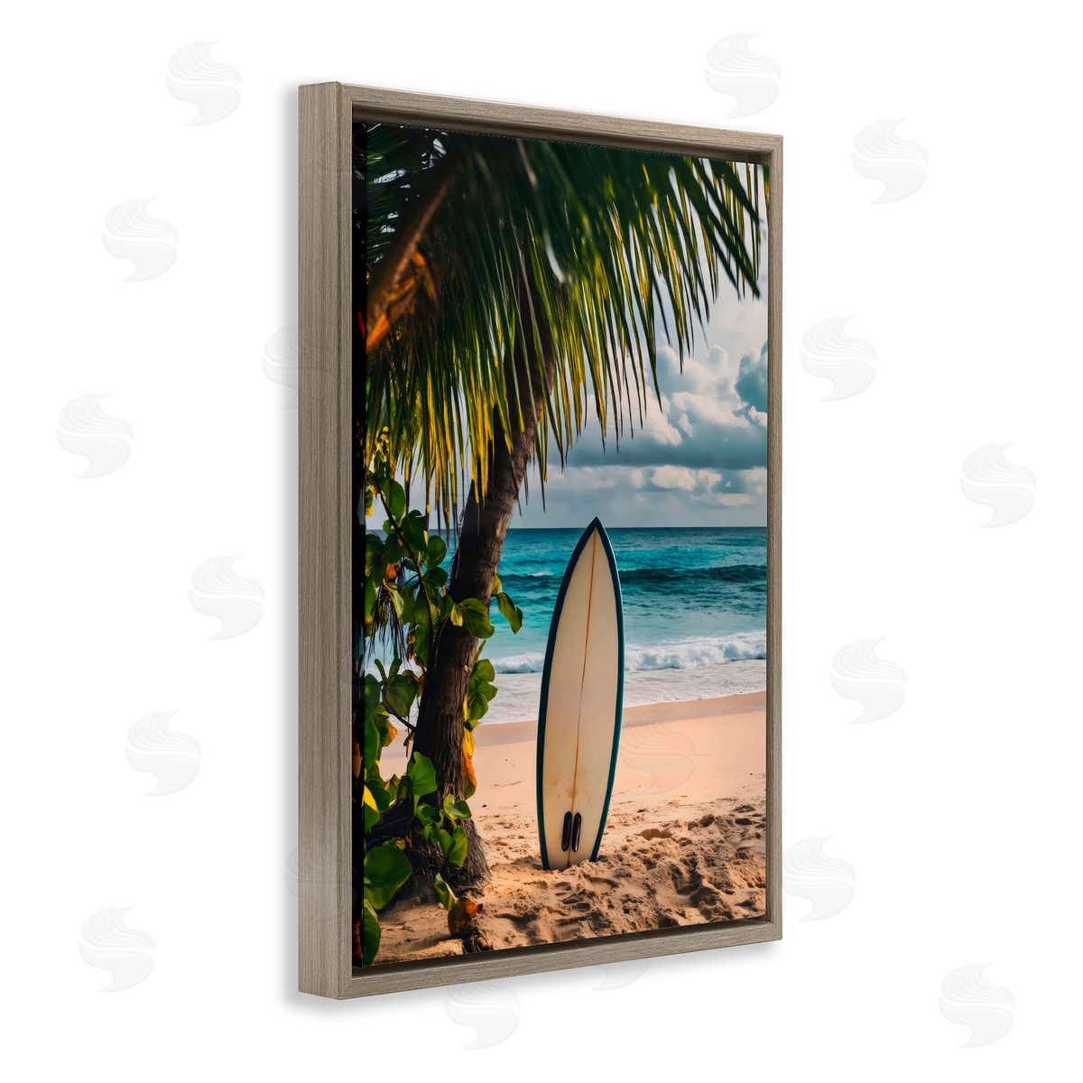 LSR Design Studio Seaside Surf Adventure Brown Floating Frame Canvas Art Print