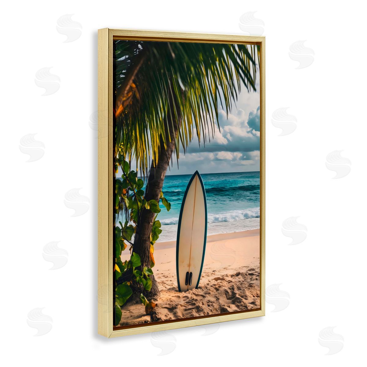 LSR Design Studio Seaside Surf Adventure Gold Floating Frame Canvas Art Print