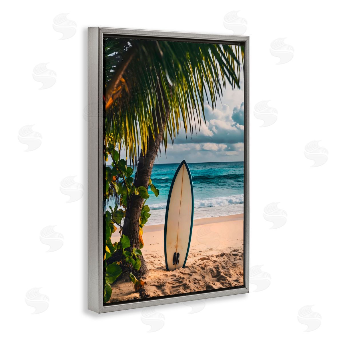 LSR Design Studio Seaside Surf Adventure Gray Floating Frame Canvas Art Print