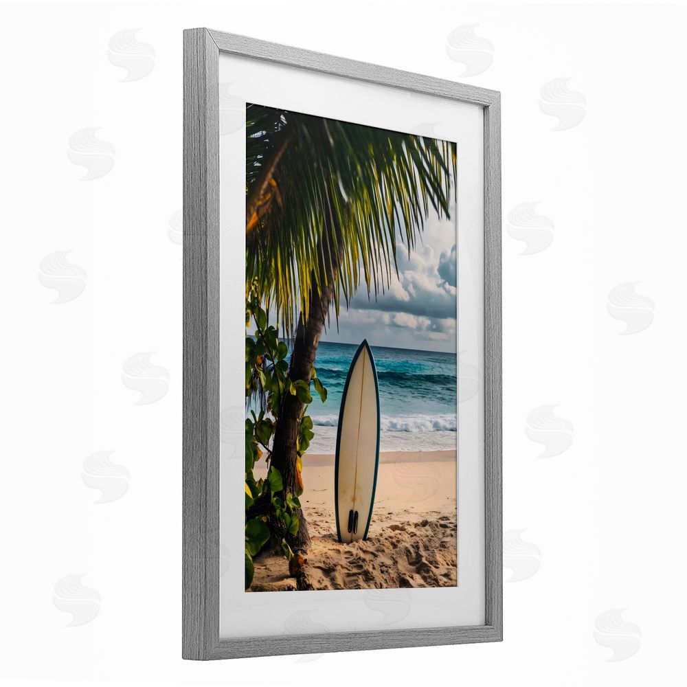 LSR Design Studio Seaside Surf Adventure Gray Framed Print Under Glass Art