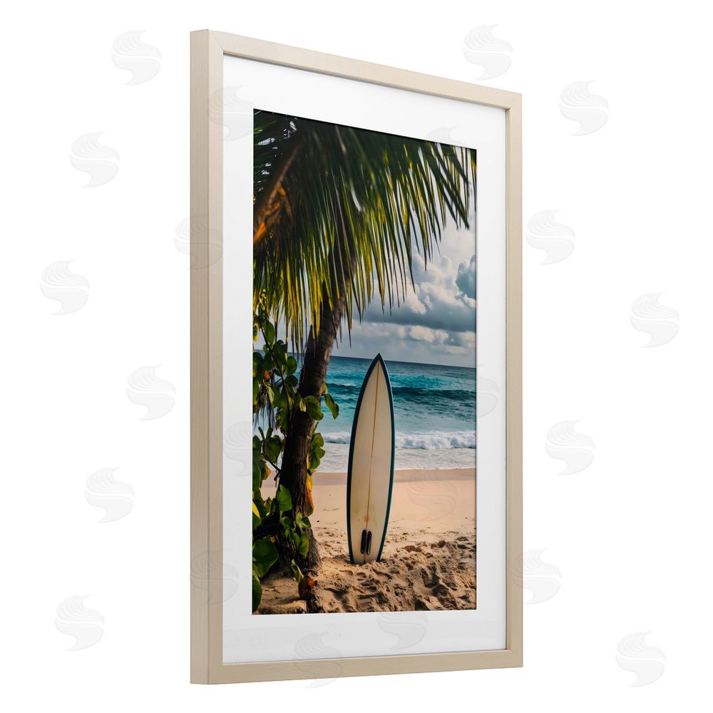 LSR Design Studio Seaside Surf Adventure Birch Framed Print Under Glass Art