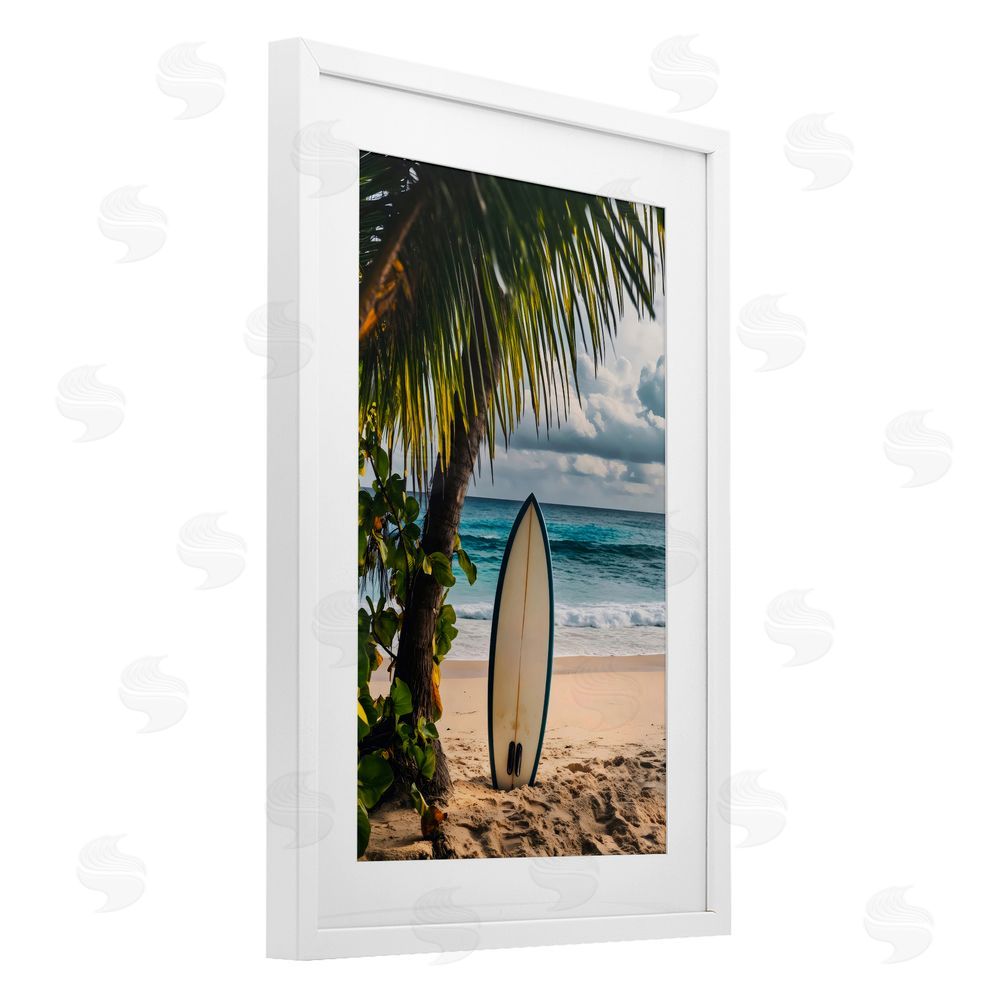 LSR Design Studio Seaside Surf Adventure White Framed Print Under Glass Art