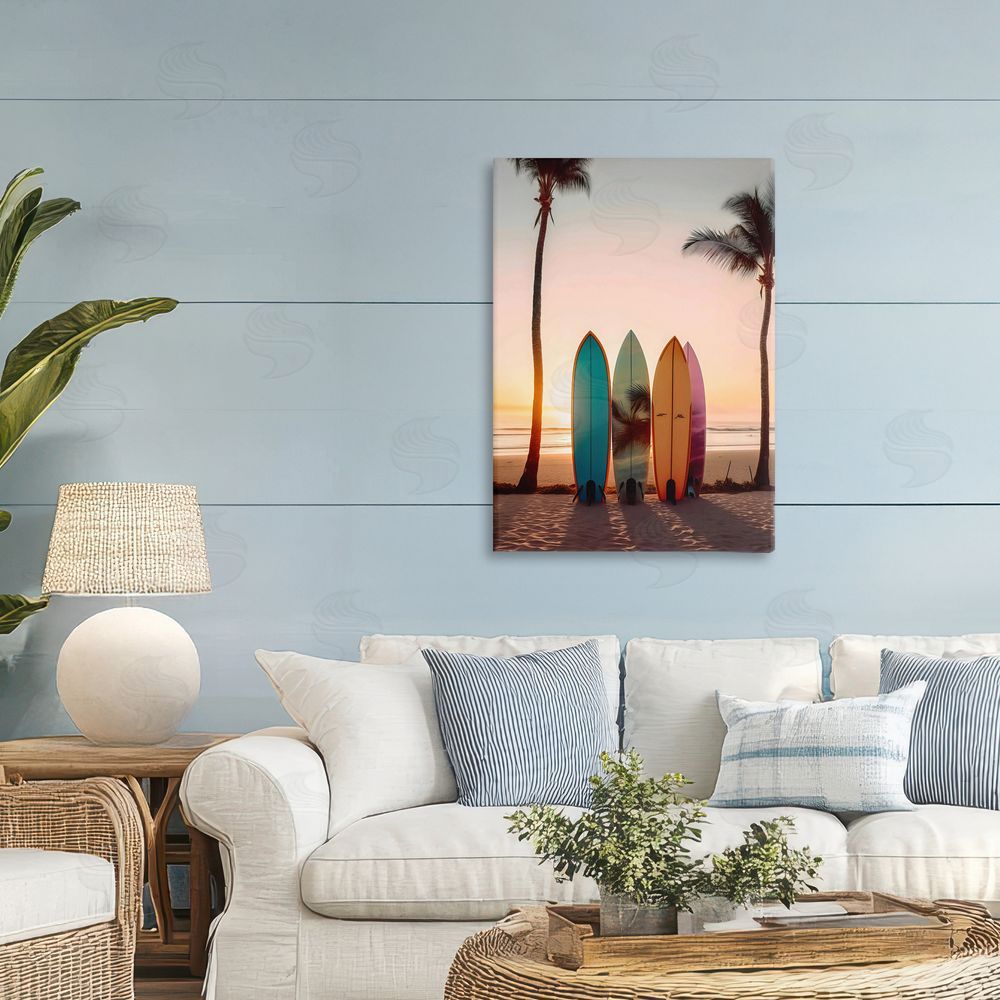 LSR Design Studio Four Surfboards at Sunset Printed Wall Art in Room