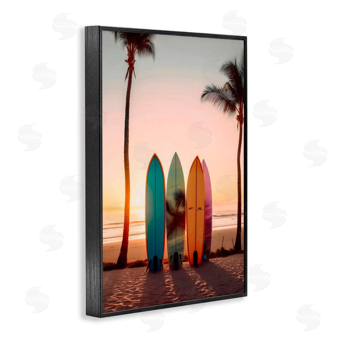 LSR Design Studio Four Surfboards at Sunset Black Framed Giclee Art Print