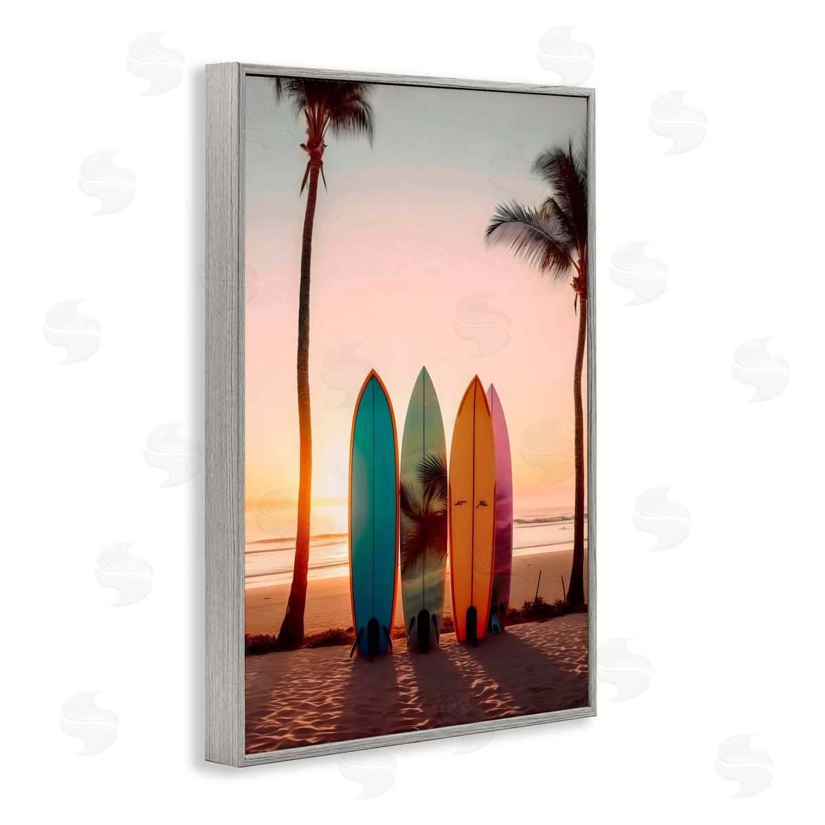 LSR Design Studio Four Surfboards at Sunset Gray Framed Giclee Art Print