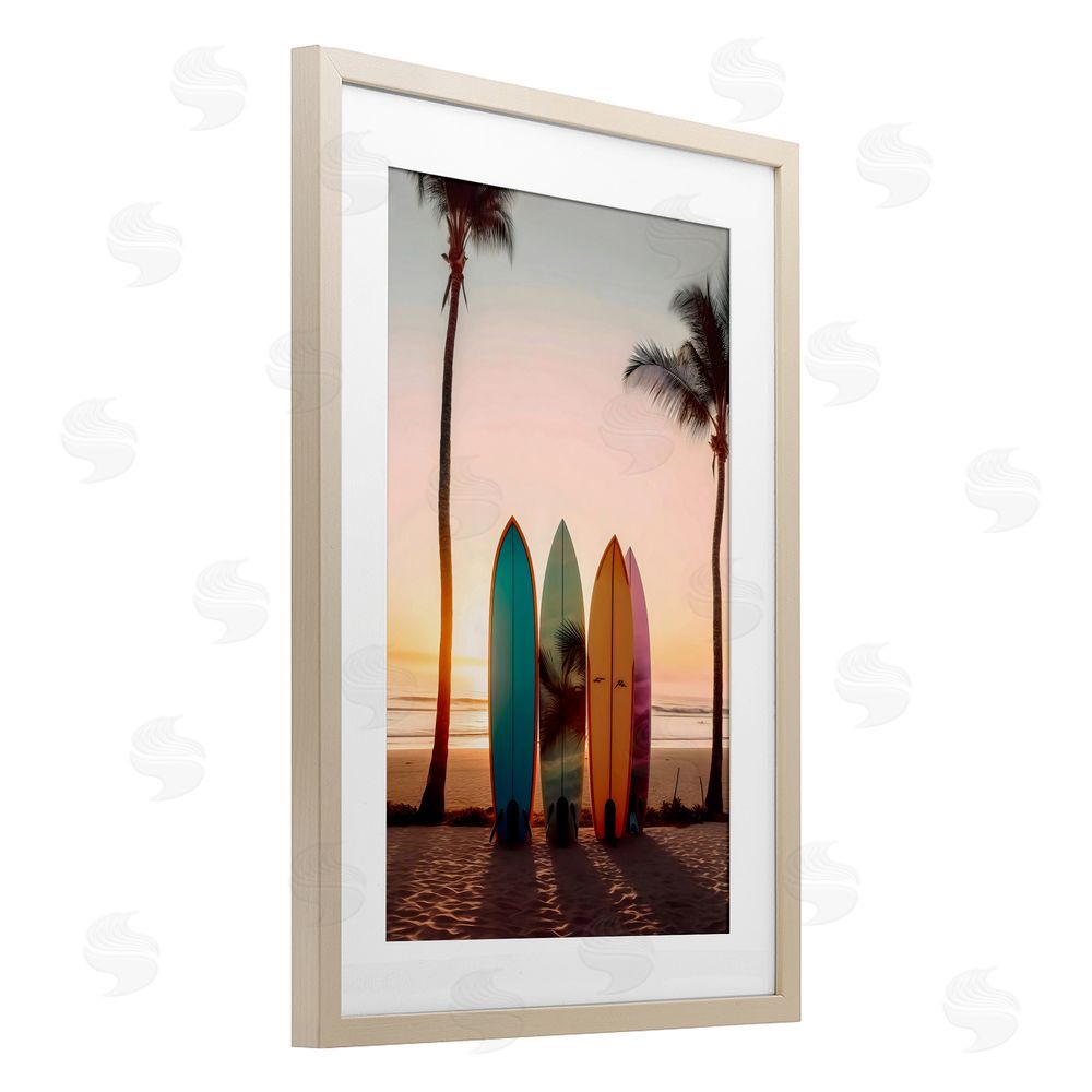LSR Design Studio Four Surfboards at Sunset Birch Framed Print Under Glass Art