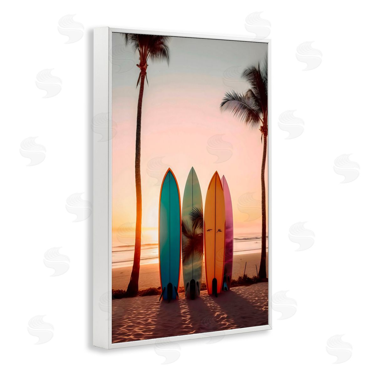 LSR Design Studio Four Surfboards at Sunset White Frame Giclee Art Print