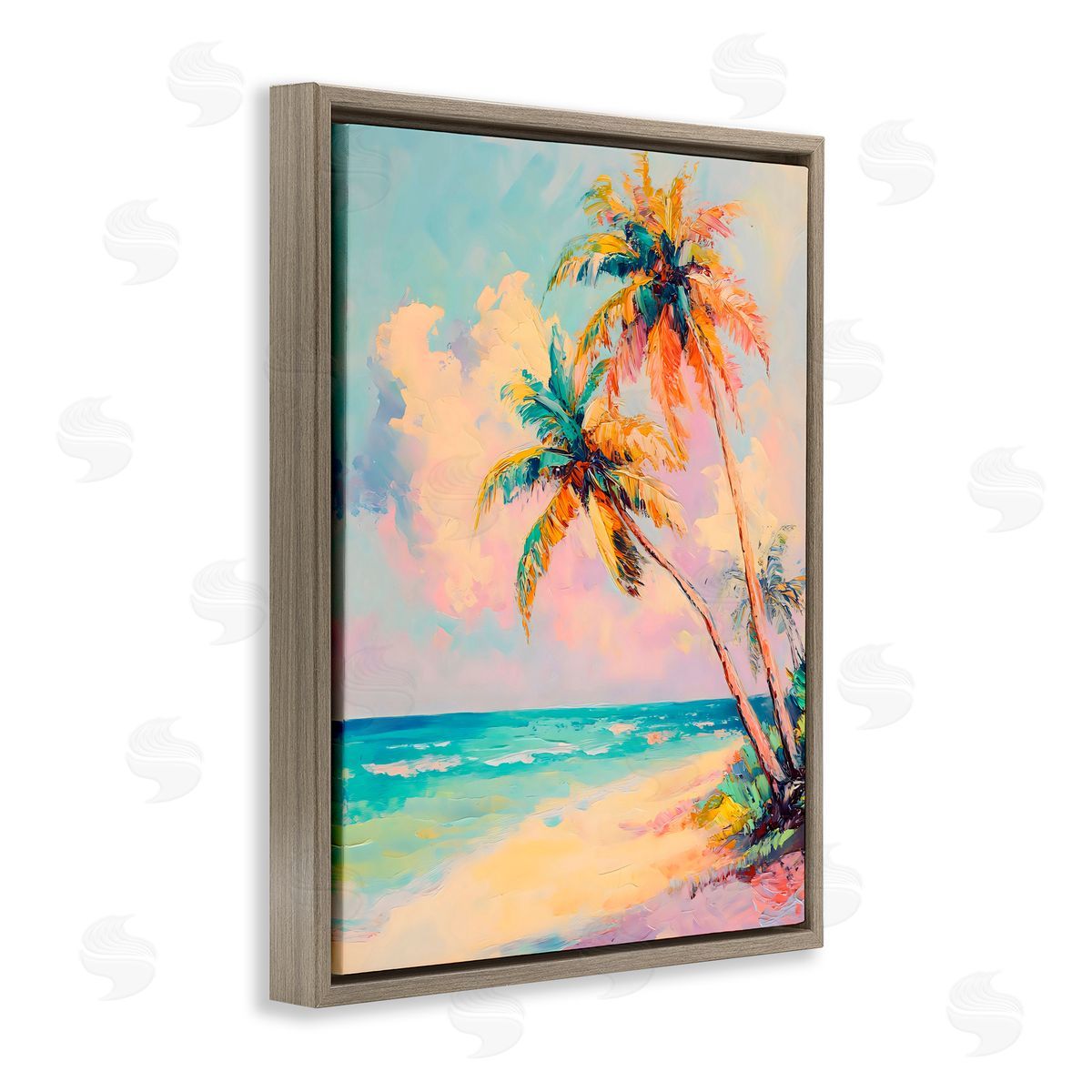 LSR Design Studio Colorful Pastels Coastal Scene Brown Floating Frame Canvas Art Print