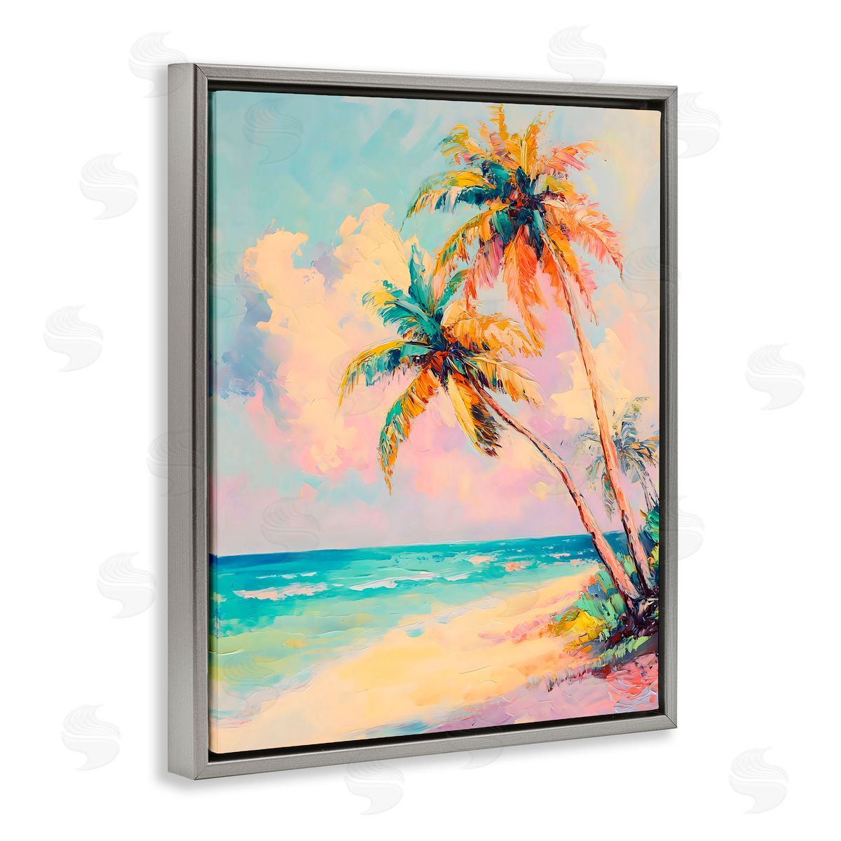 LSR Design Studio Colorful Pastels Coastal Scene Gray Floating Frame Canvas Art Print