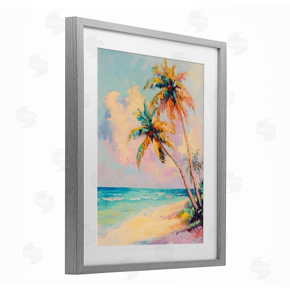 LSR Design Studio Colorful Pastels Coastal Scene Gray Framed Print Under Glass Art