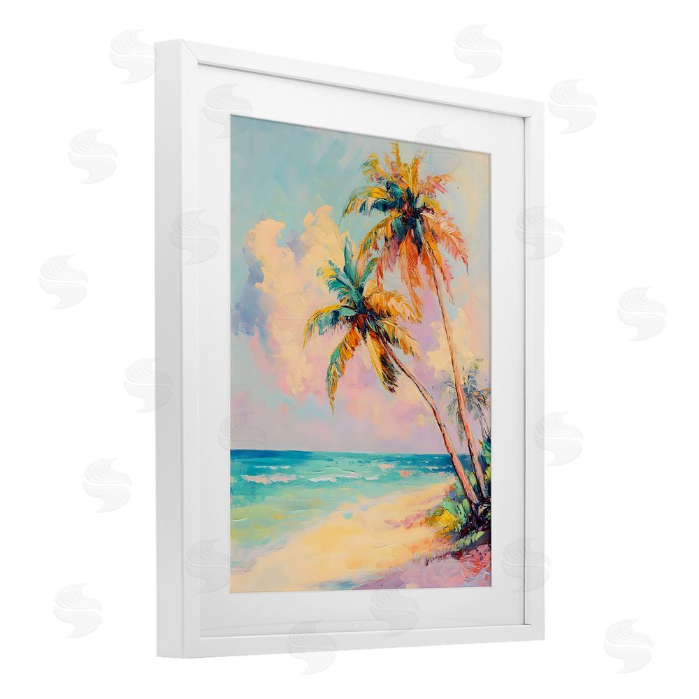 LSR Design Studio Colorful Pastels Coastal Scene White Framed Print Under Glass Art