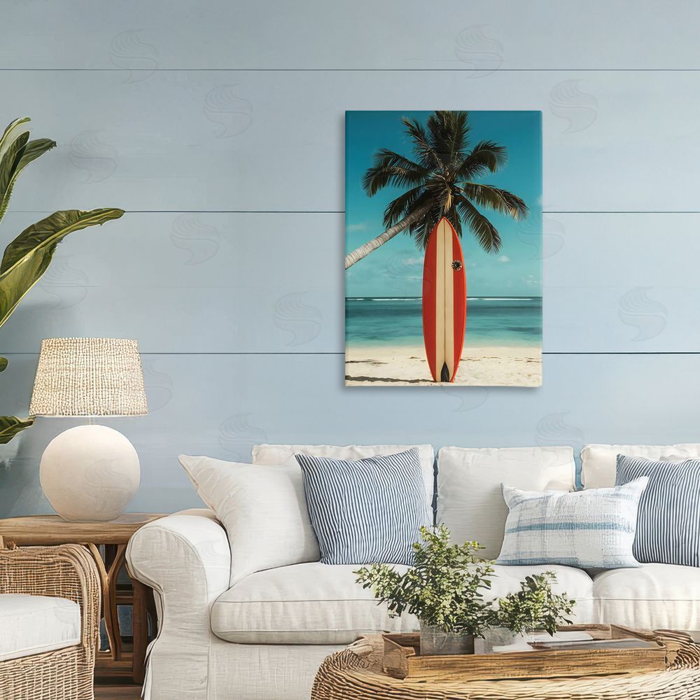 LSR Design Studio Single Palm Tree & Surfboard Printed Wall Art in Room
