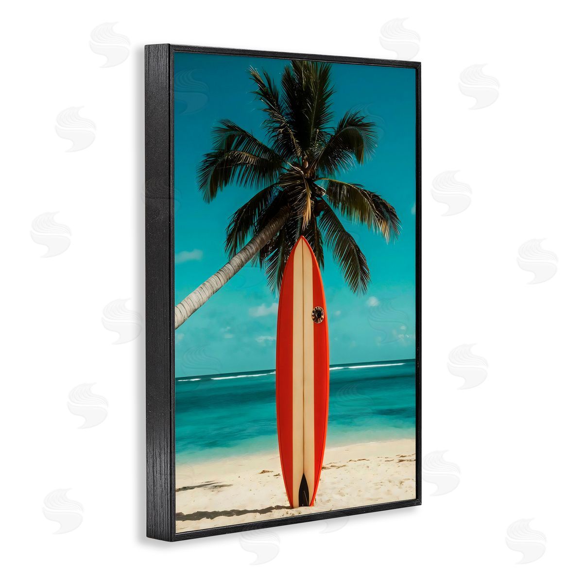 LSR Design Studio Single Palm Tree & Surfboard Black Framed Giclee Art Print