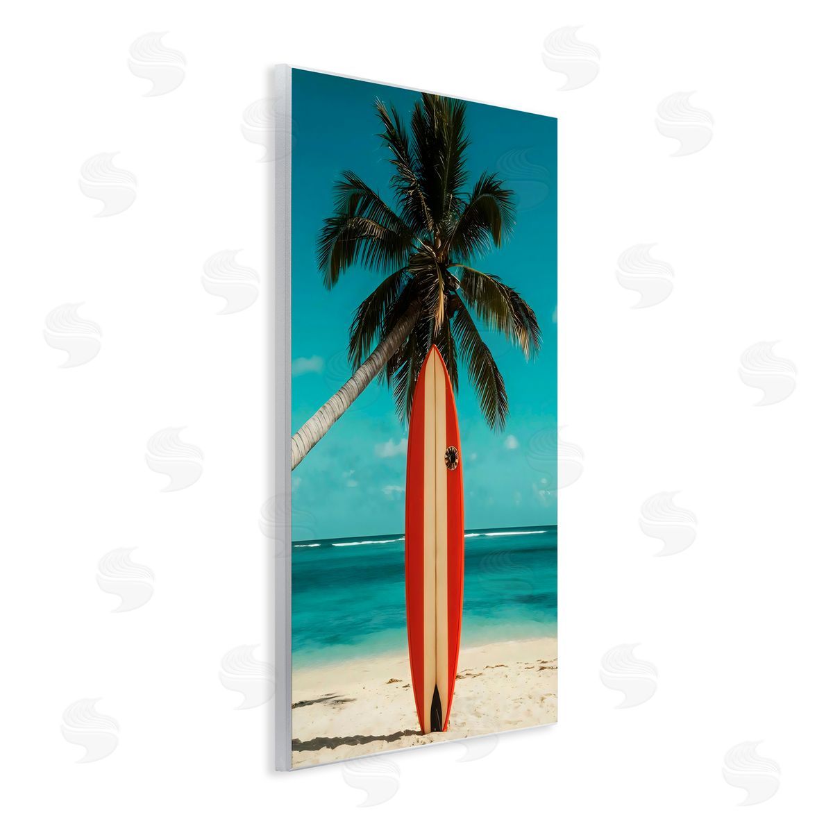 LSR Design Studio Single Palm Tree & Surfboard Wall Plaque Art Print
