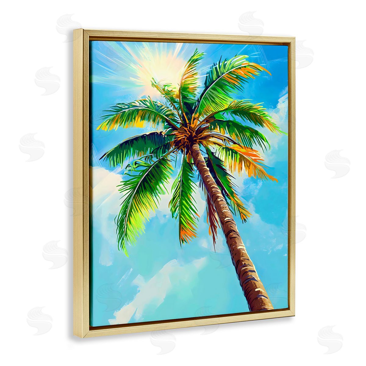 LSR Design Studio Sunlight Through Palms Gold Floating Frame Canvas Art Print