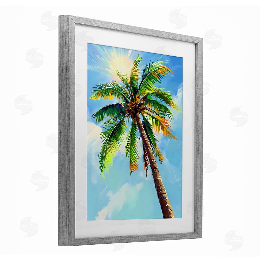 LSR Design Studio Sunlight Through Palms Gray Framed Print Under Glass Art