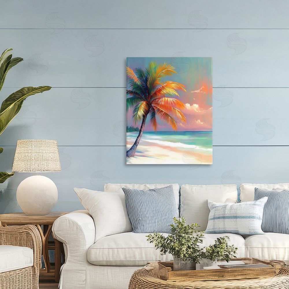 LSR Design Studio Sunset Kissed Palm Tree Printed Wall Art in Room